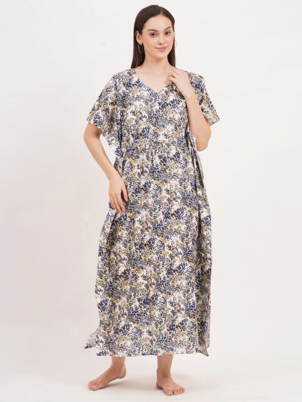 Breezly Women's Pure Cotton Kaftan Maxi Gown Nightdress Nighty for Women (Blue) - Image 5