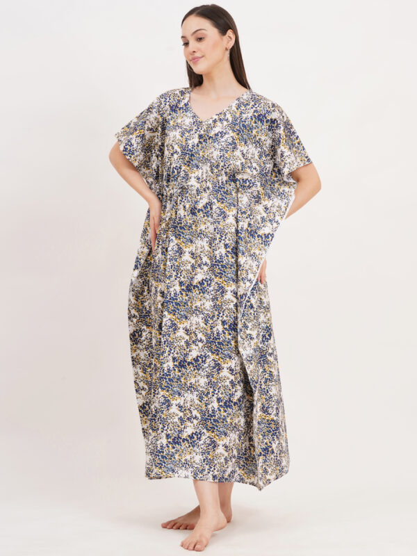 Breezly Women's Pure Cotton Kaftan Maxi Gown Nightdress Nighty for Women (Blue) - Image 4
