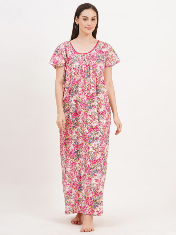 Breezly Women's Pure Cotton Nightdress Maxi Gown Nighty for Women (Pink) - Image 3