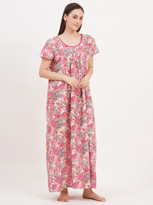 Breezly Women's Pure Cotton Nightdress Maxi Gown Nighty for Women (Pink) - Image 4