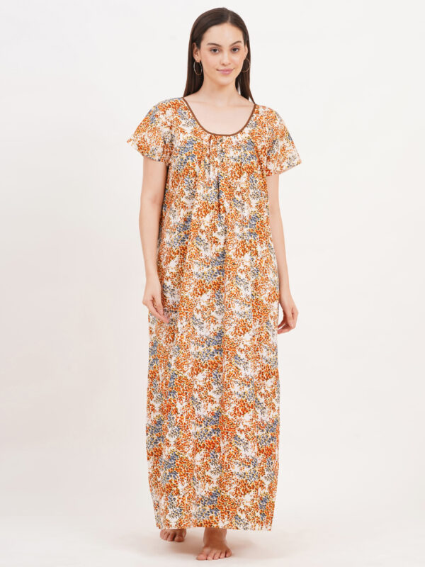 Breezly Women's Pure Cotton Nightdress Maxi Gown Nighty for Women (Light Brown) - Image 3