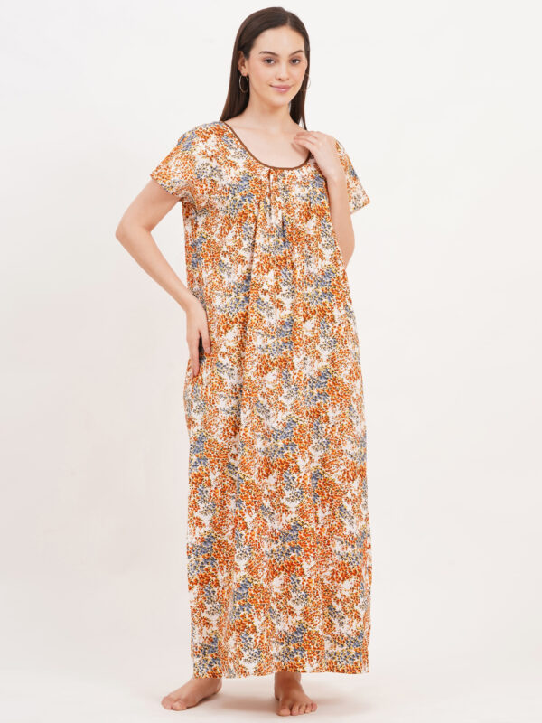 Breezly Women's Pure Cotton Nightdress Maxi Gown Nighty for Women (Light Brown) - Image 4