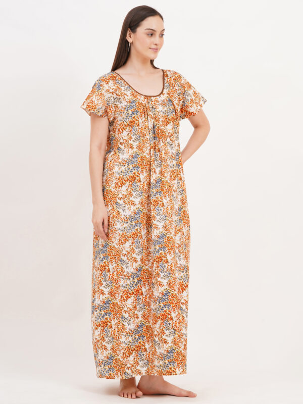 Breezly Women's Pure Cotton Nightdress Maxi Gown Nighty for Women (Light Brown) - Image 6