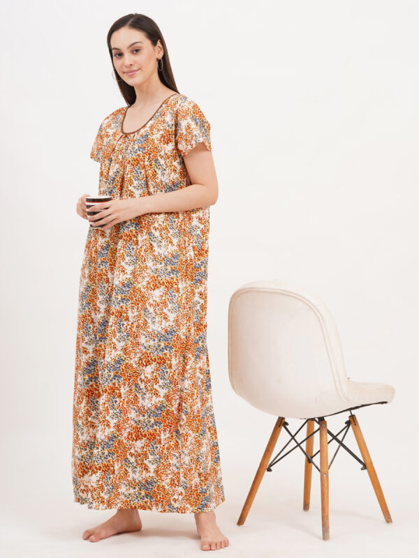 Breezly Women's Pure Cotton Nightdress Maxi Gown Nighty for Women (Light Brown) - Image 8