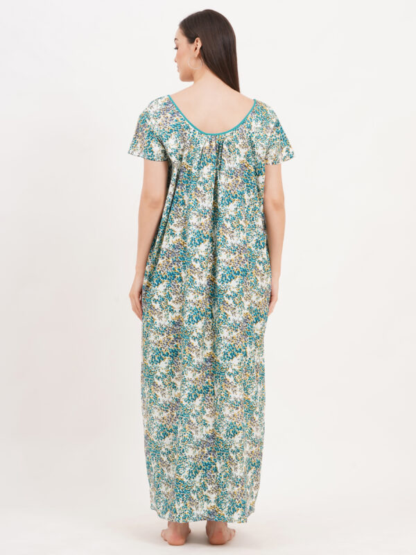 Breezly Women's Pure Cotton Nightdress Maxi Gown Nighty for Women (Green) - Image 2