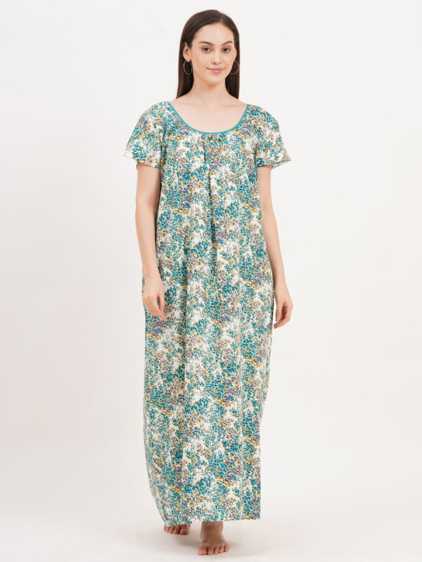 Breezly Women's Pure Cotton Nightdress Maxi Gown Nighty for Women (Green) - Image 3