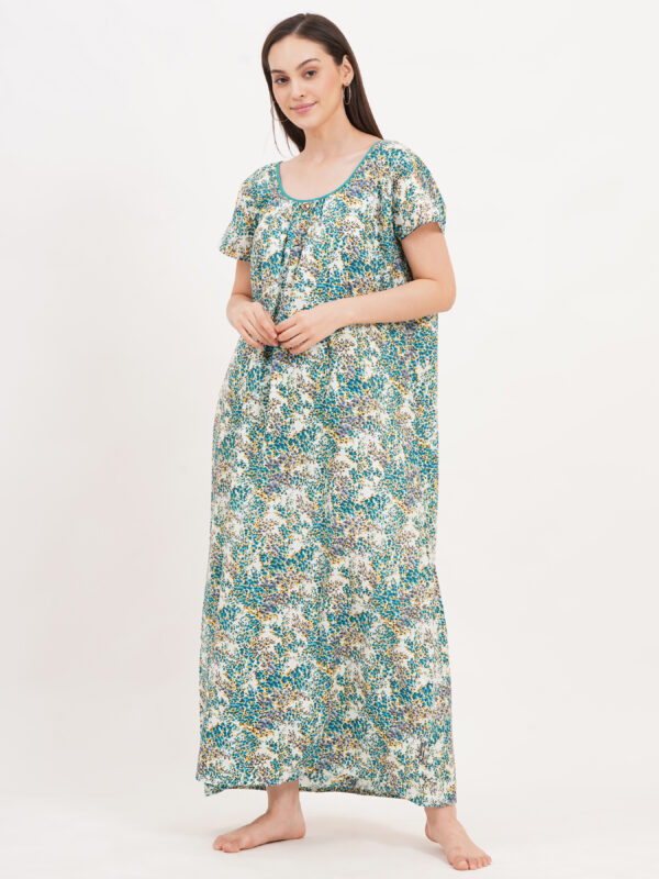 Breezly Women's Pure Cotton Nightdress Maxi Gown Nighty for Women (Green) - Image 4