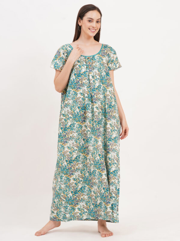 Breezly Women's Pure Cotton Nightdress Maxi Gown Nighty for Women (Green) - Image 5