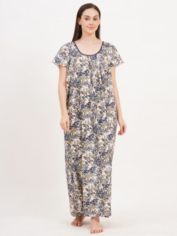 Breezly Women's Pure Cotton Nightdress Maxi Gown Nighty for Women (Blue) - Image 3
