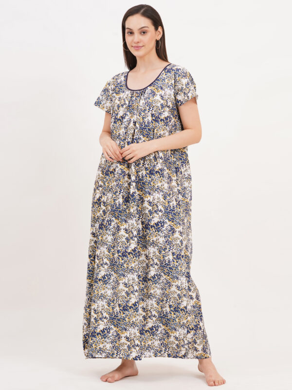 Breezly Women's Pure Cotton Nightdress Maxi Gown Nighty for Women (Blue) - Image 4