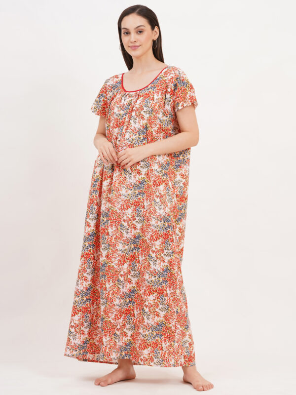Breezly Women's Pure Cotton Nightdress Maxi Gown Nighty for Women (Red) - Image 3