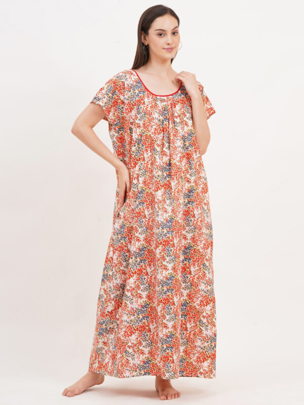 Breezly Women's Pure Cotton Nightdress Maxi Gown Nighty for Women (Red) - Image 4