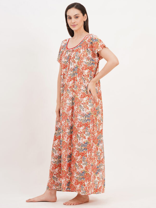 Breezly Women's Pure Cotton Nightdress Maxi Gown Nighty for Women (Red) - Image 5