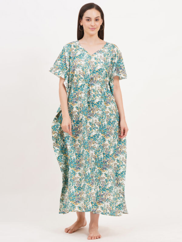 Breezly Women's Pure Cotton Kaftan Maxi Gown Nightdress Nighty for Women (Green) - Image 3
