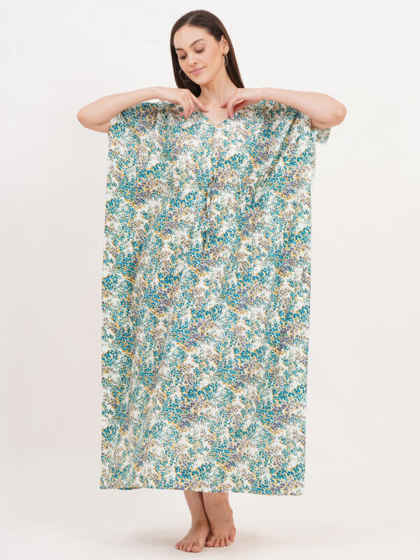 Breezly Women's Pure Cotton Kaftan Maxi Gown Nightdress Nighty for Women (Green) - Image 4