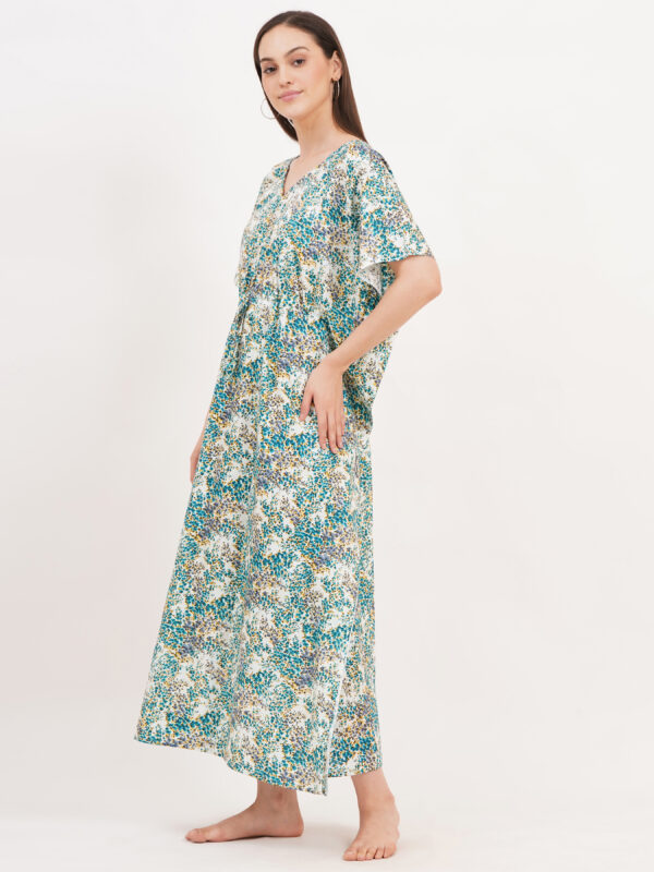 Breezly Women's Pure Cotton Kaftan Maxi Gown Nightdress Nighty for Women (Green) - Image 5