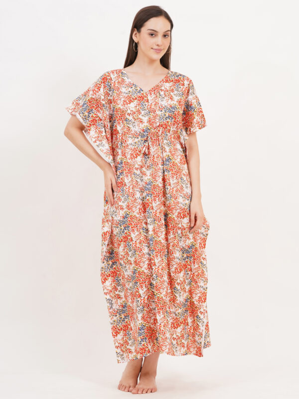 Breezly Women's Pure Cotton Kaftan Maxi Gown Nightdress Nighty for Women (Red) - Image 3
