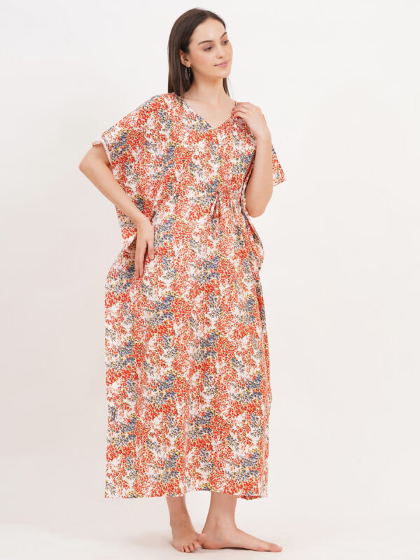 Breezly Women's Pure Cotton Kaftan Maxi Gown Nightdress Nighty for Women (Red) - Image 5