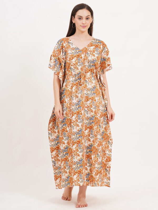 Breezly Women's Pure Cotton Kaftan Maxi Gown Nightdress Nighty for Women (Light Brown) - Image 3