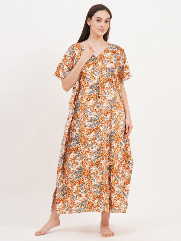 Breezly Women's Pure Cotton Kaftan Maxi Gown Nightdress Nighty for Women (Light Brown) - Image 4