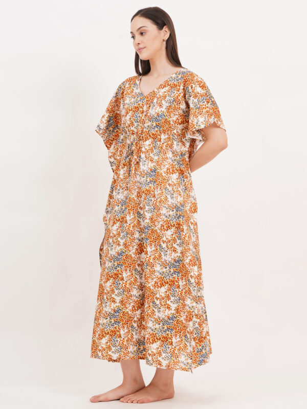 Breezly Women's Pure Cotton Kaftan Maxi Gown Nightdress Nighty for Women (Light Brown) - Image 6