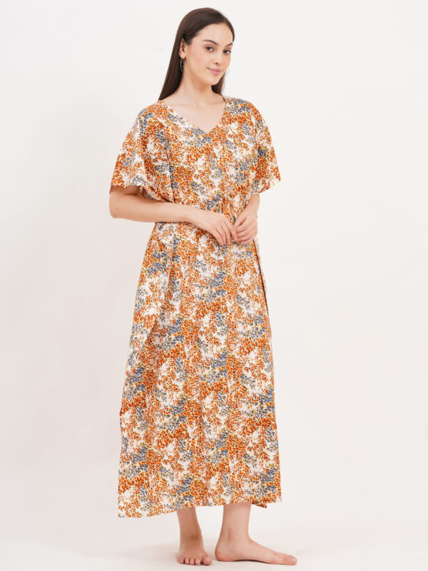 Breezly Women's Pure Cotton Kaftan Maxi Gown Nightdress Nighty for Women (Light Brown) - Image 7