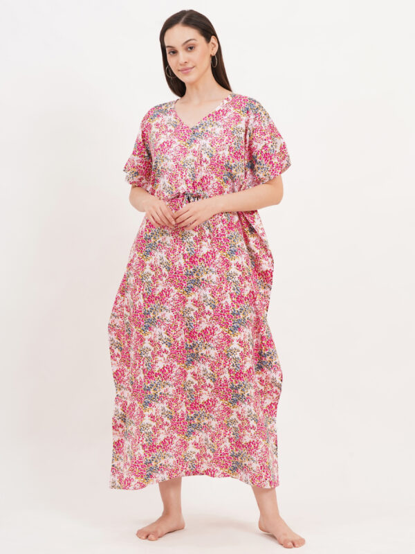 Breezly Women's Pure Cotton Kaftan Maxi Gown Nightdress Nighty for Women (Pink) - Image 3