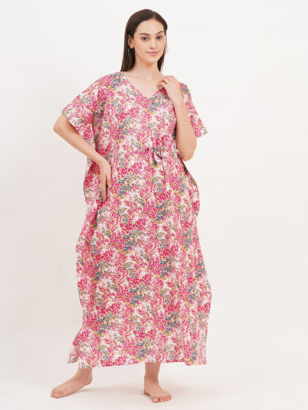 Breezly Women's Pure Cotton Kaftan Maxi Gown Nightdress Nighty for Women (Pink) - Image 4