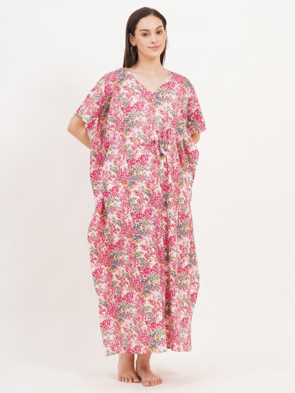 Breezly Women's Pure Cotton Kaftan Maxi Gown Nightdress Nighty for Women (Pink) - Image 5