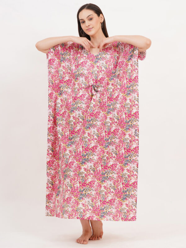 Breezly Women's Pure Cotton Kaftan Maxi Gown Nightdress Nighty for Women (Pink)