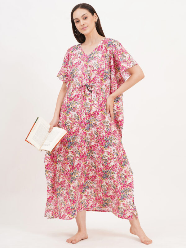 Breezly Women's Pure Cotton Kaftan Maxi Gown Nightdress Nighty for Women (Pink) - Image 7