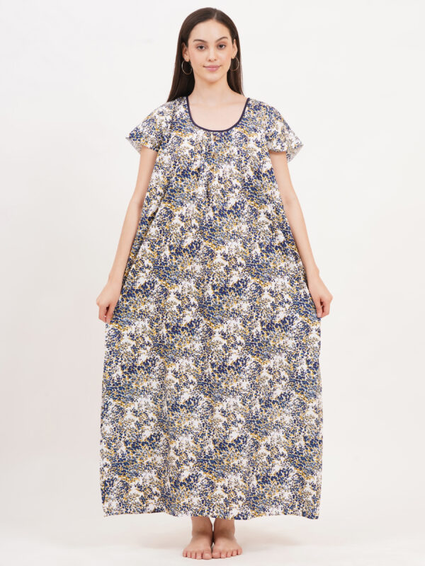 Breezly Women's Pure Cotton Nightdress Maxi Gown Nighty for Women (Blue) - Image 6