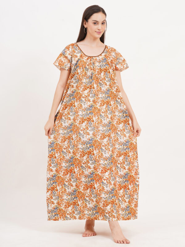 Breezly Women's Pure Cotton Nightdress Maxi Gown Nighty for Women (Light Brown)