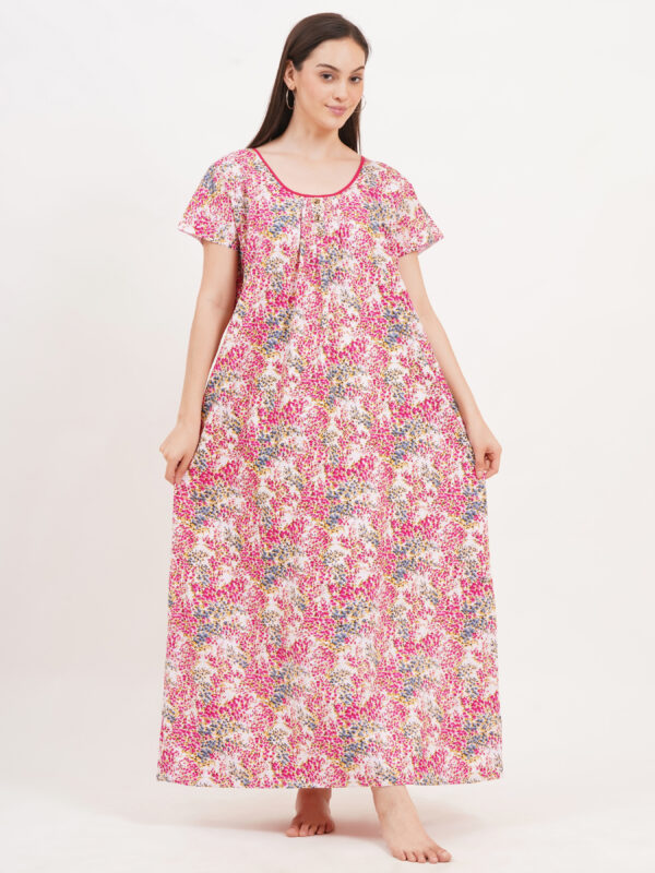 Breezly Women's Pure Cotton Nightdress Maxi Gown Nighty for Women (Pink) - Image 5