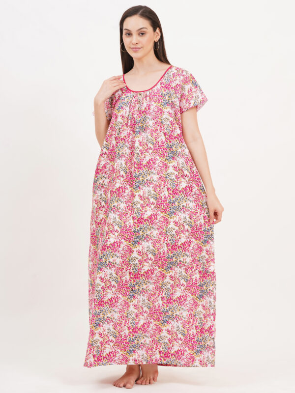 Breezly Women's Pure Cotton Nightdress Maxi Gown Nighty for Women (Pink) - Image 6