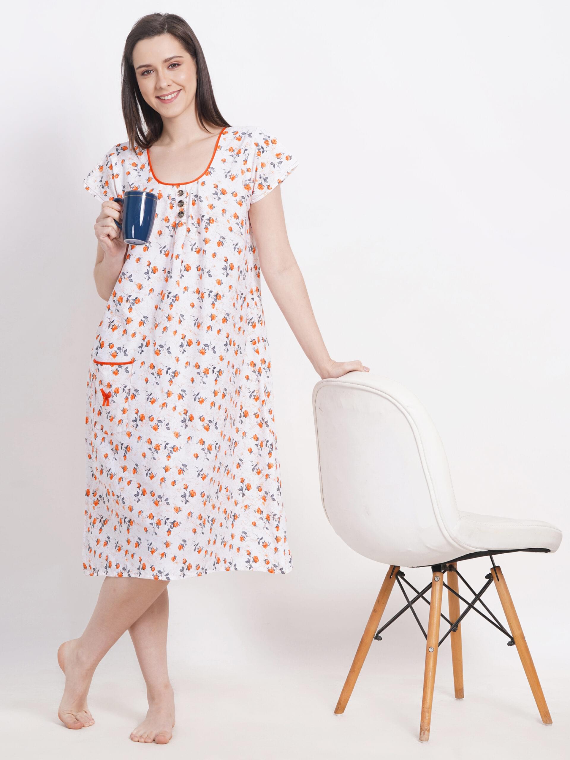 Breezly Long Short Calf Length Pure Cotton Nighty Multicolor