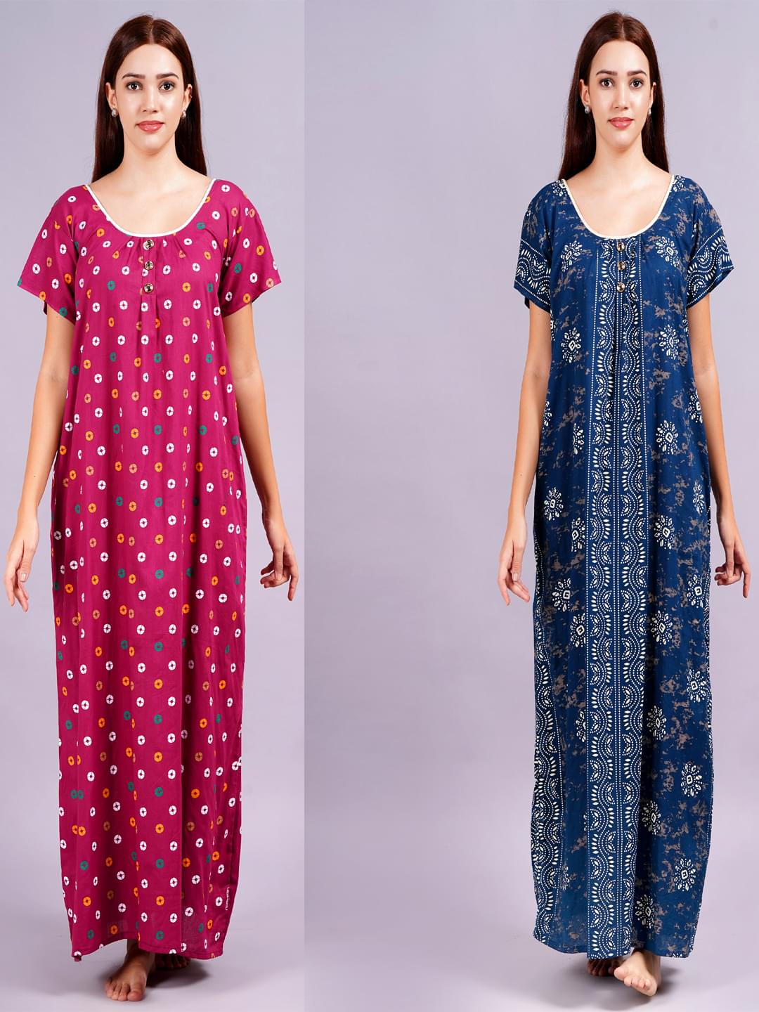 Breezly Women's Pure Cotton Combo Rajwadi Jaipuri Nightdress Nighty